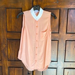 Peach Button Down Sleeveless Top w/ White Collar